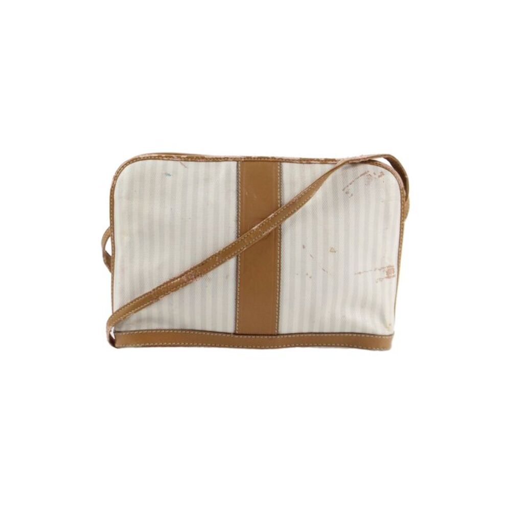 Fendi Womens Pequin Striped Print Zippered Crossbody Handbag White